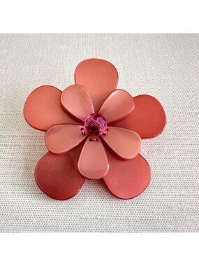 Vintage 1960s Lucite Flower Brooch Pink Pearlescent Layered Petals Flower Power